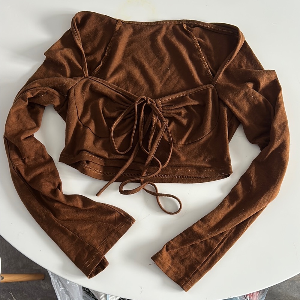 Brown Long Sleeve Crop Top